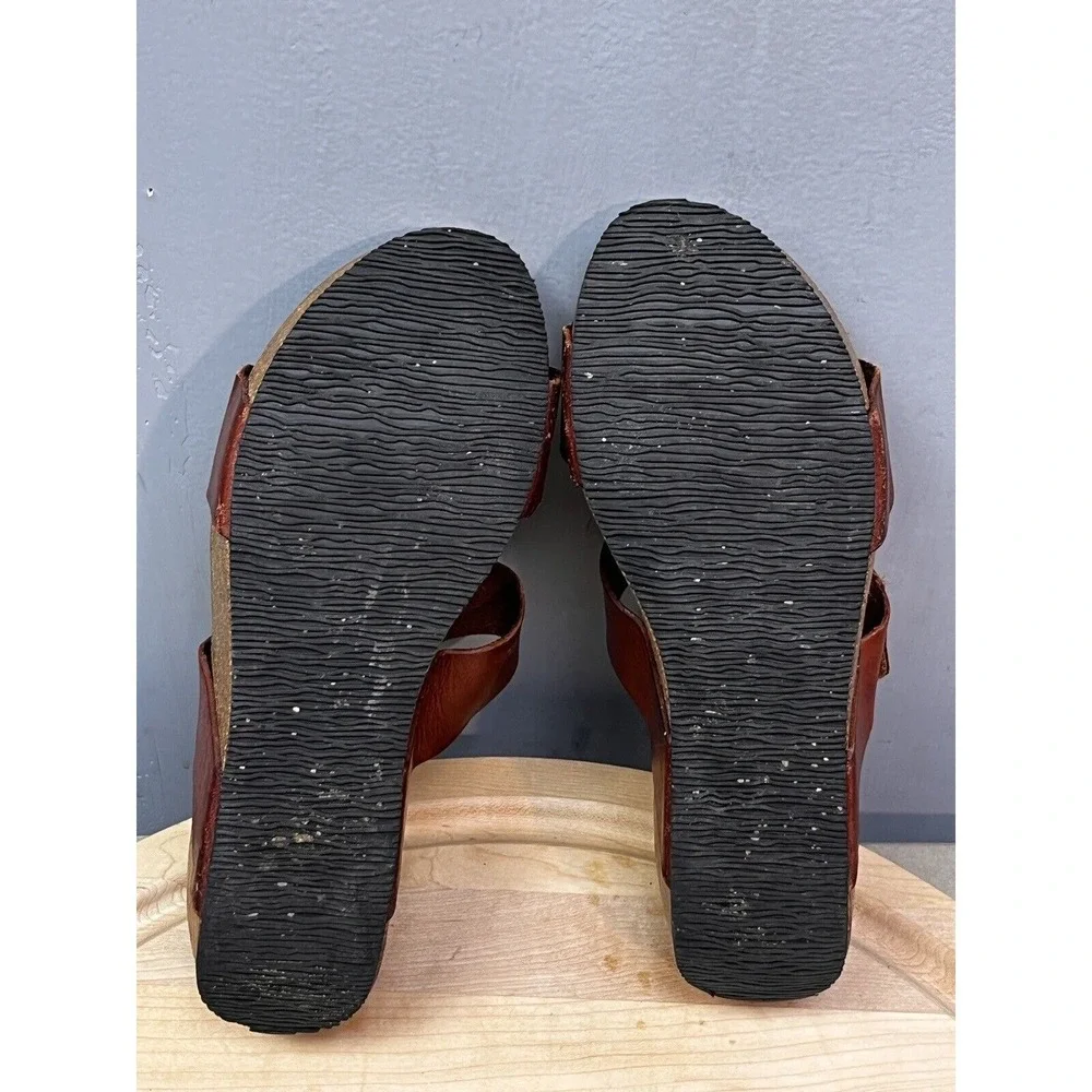 Lola‎ Sabbia for Eric Michael Sandals Womens 39 Brown Leather Cork Wedge Slide